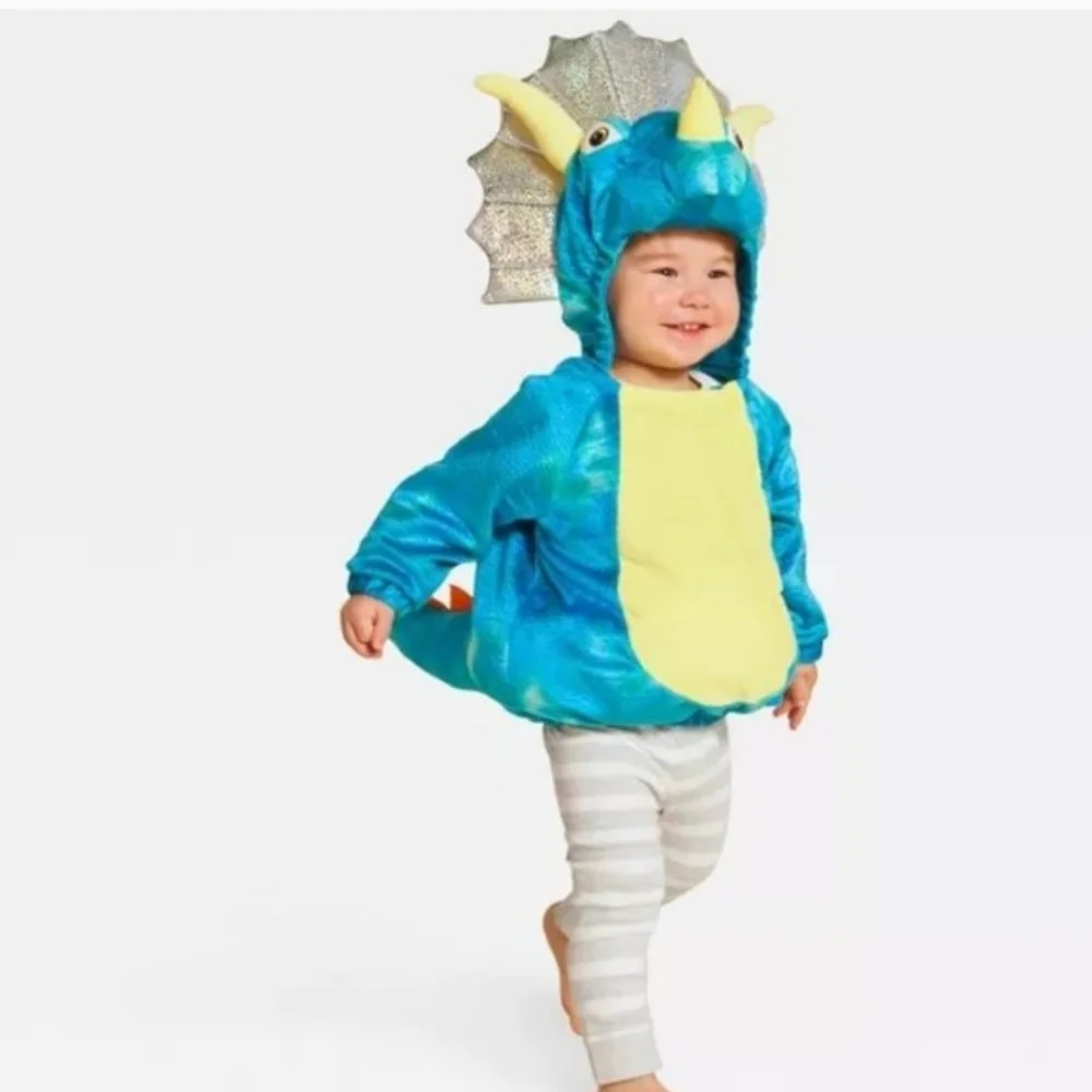 *🆕 Hyde & EEK! Blue Dinosaur Baby Pullover Triceratops Costume, 6-12 Months NEW